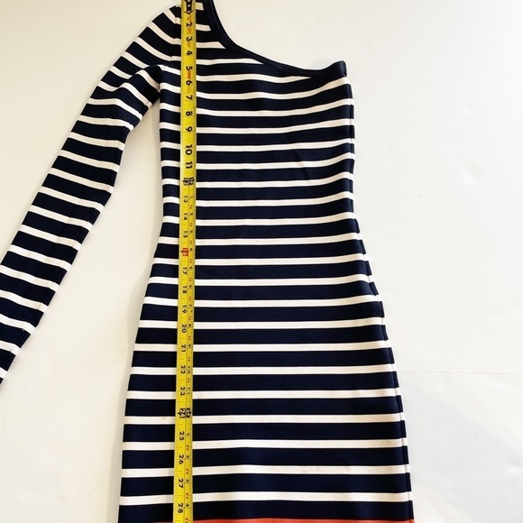 BCBG Maxazria Size XS Bandage Inya Navy Combo Stripe One Shoulder Dress - Picture 11 of 11